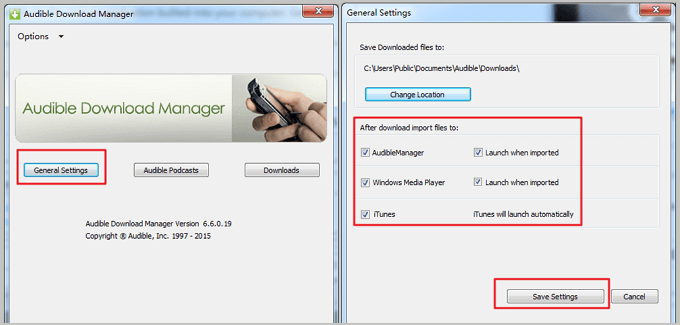 General Settings of Audible Download Manager