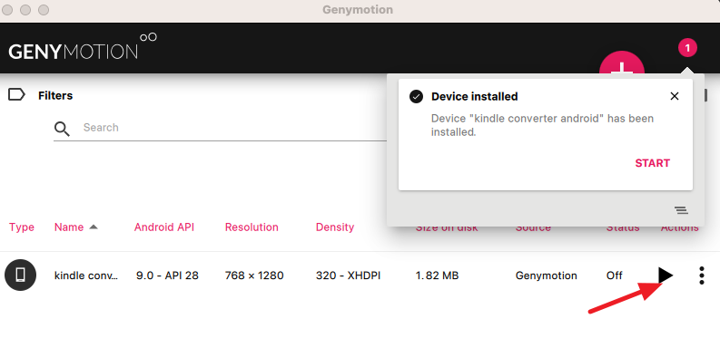 avvia il simulatore Android