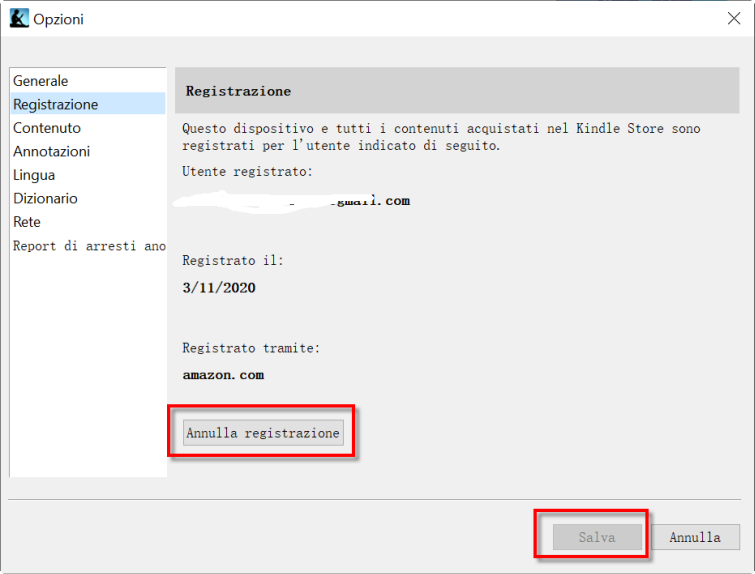 Kindle Registrazione Annulla