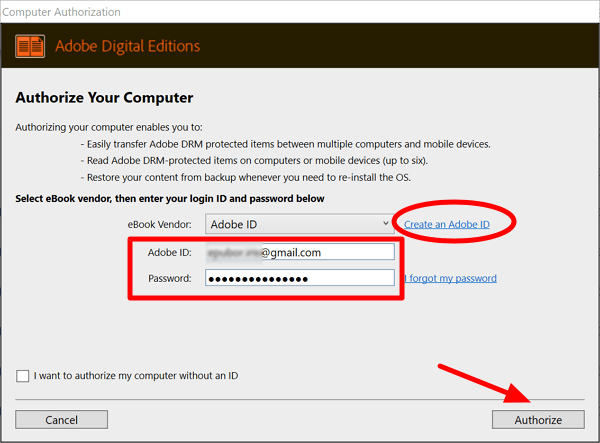 authorize your adobe digital editions with adobe id