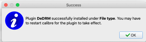 installed dedrm plugin successfully