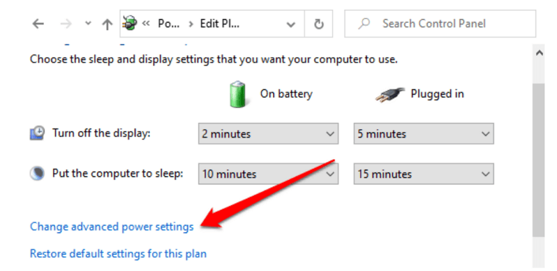 change advanced power settings