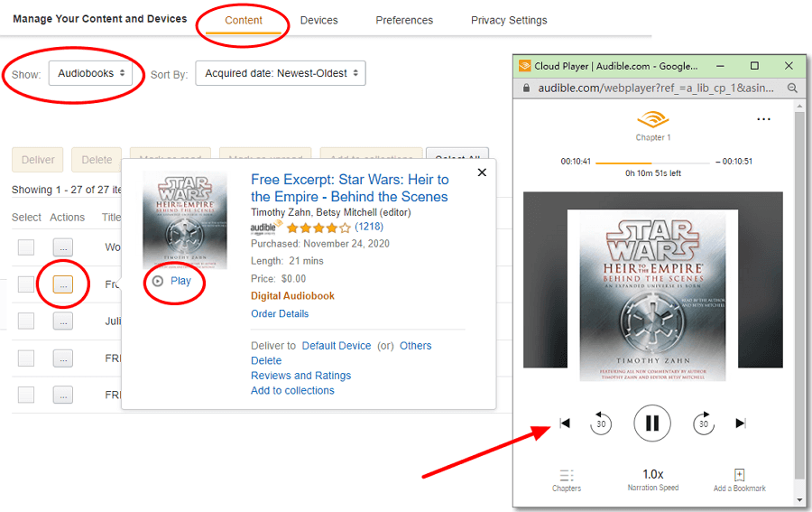 Audible Cloud Player on Amazon site