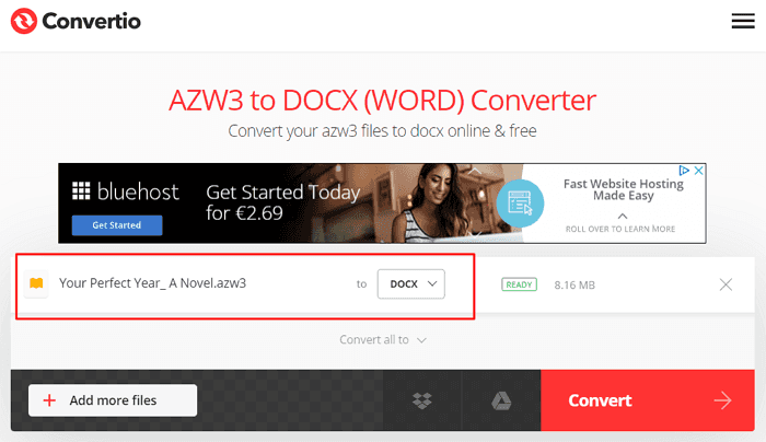 convert azw3 to word docx with online converter