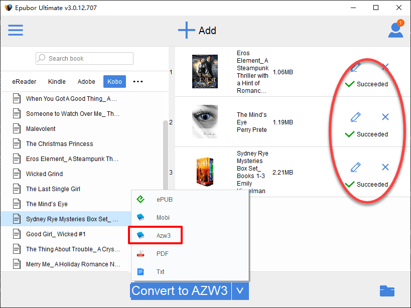 convert Kobo books to Kindle azw3 format