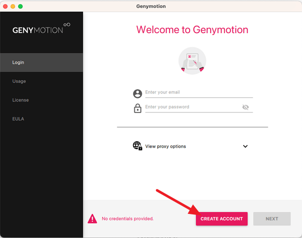 creare un account genymotion