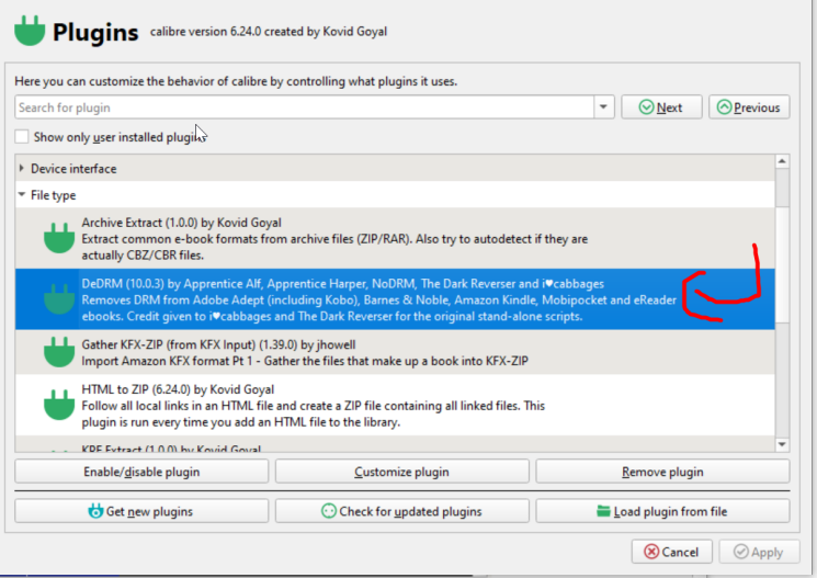 Calibre DRM Removal plugin