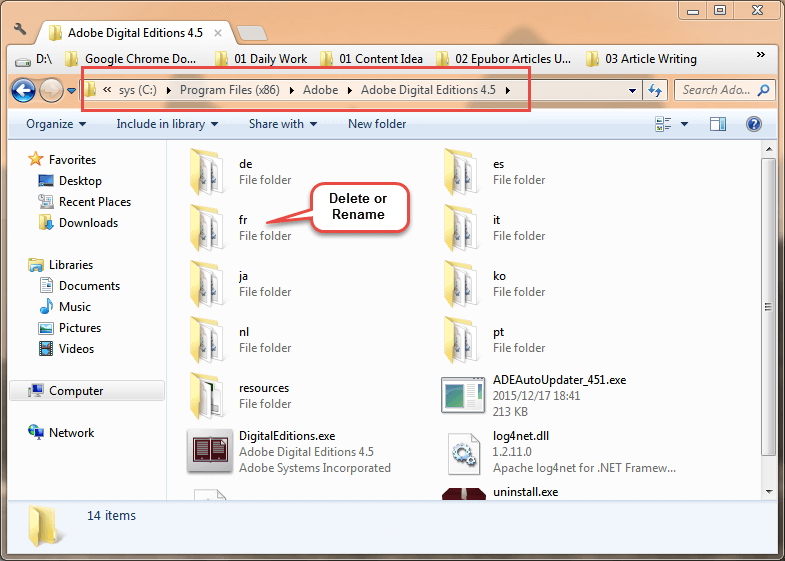 delete or rename language fold in ade
