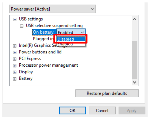 disable usb selective suspend setting