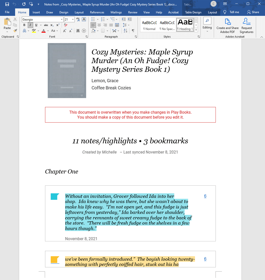 export google play books notes to MS Word