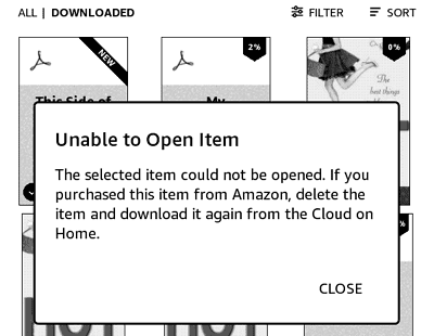 unable to open DRM PDF on Kindle