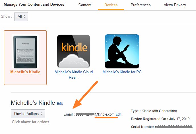 Find send to kindle email address