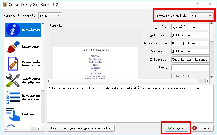 elegir formato pdf