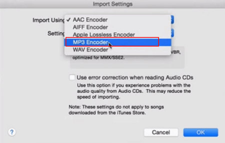 itunes import setting