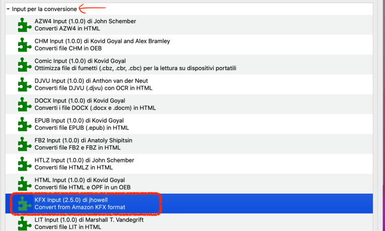 plugin Input per la conversione - KFX ZIP