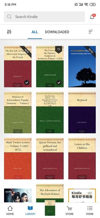 Kindle library on android