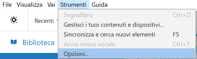 Kindle per PC Opzioni