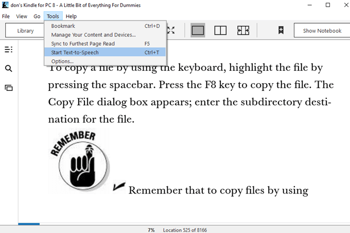 kindle text to speech function