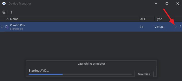 launch android emulator device