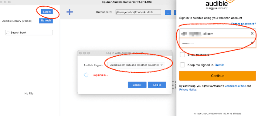 login to audible in epubor