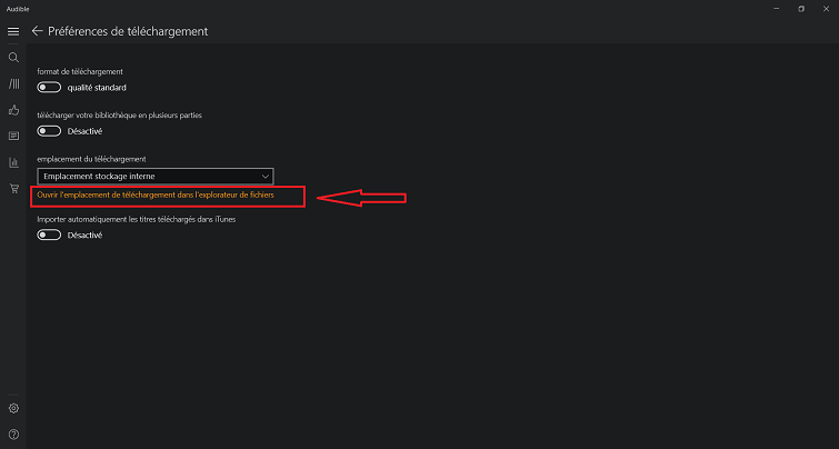 ouvrir l'emplacement du fichier audible