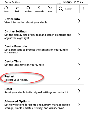 restart kindle