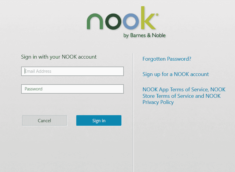 sign in to nook windows app