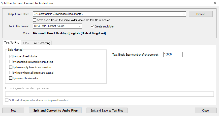 split and convert to audio