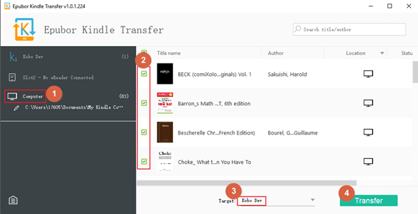 transfer kindle books kobo1