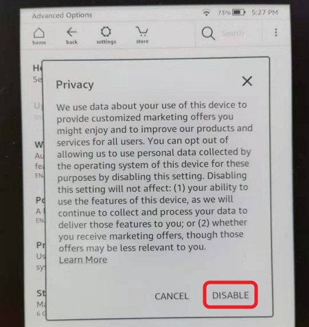 disable kindle data tracking