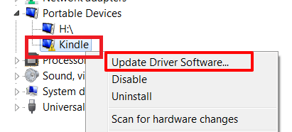 update kindle driver