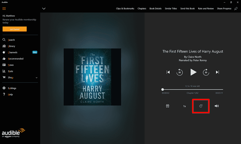 windows 10 audible play screen